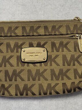 Michael Kors Brown Beige Logo Wristlet bag